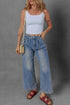 Retro Inspired Washed Pleated Detail High Waist Wide Leg Jeans
